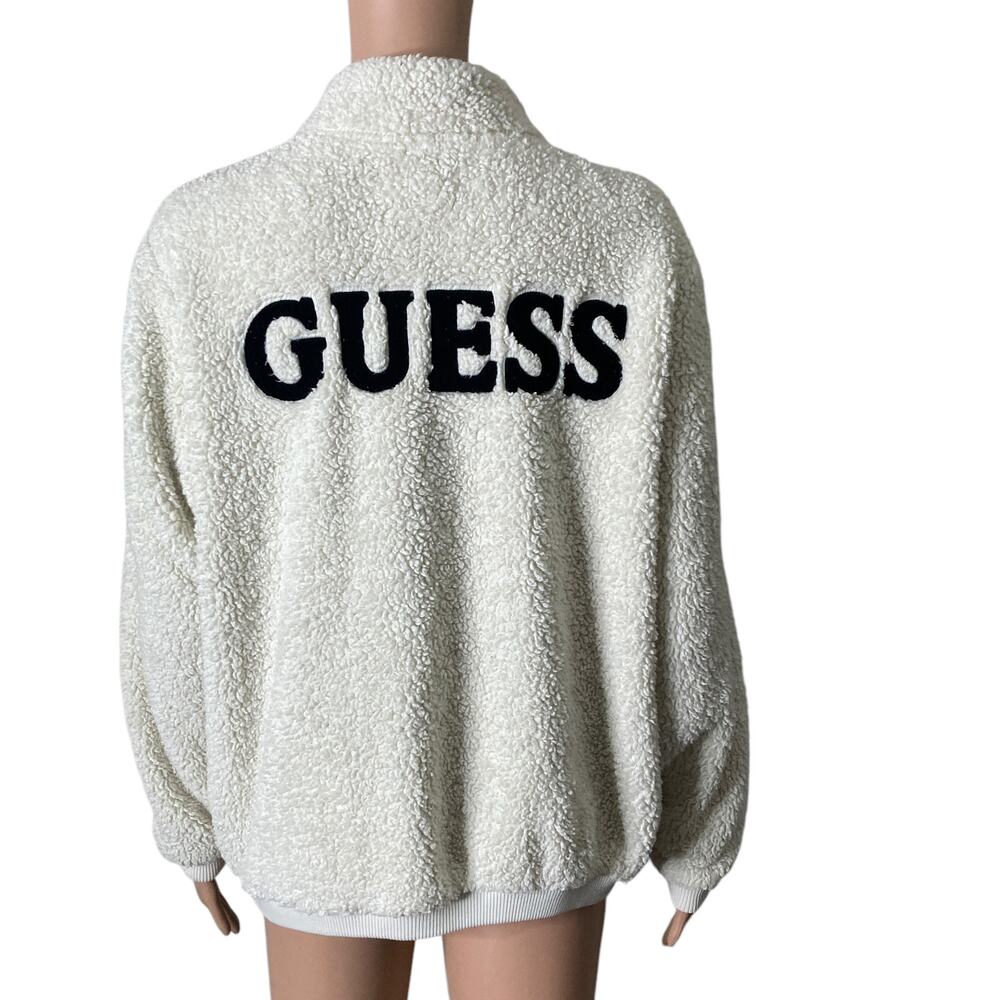 Vintage Guess Fleece Jacket Womens Large White Spell Out Full Zip